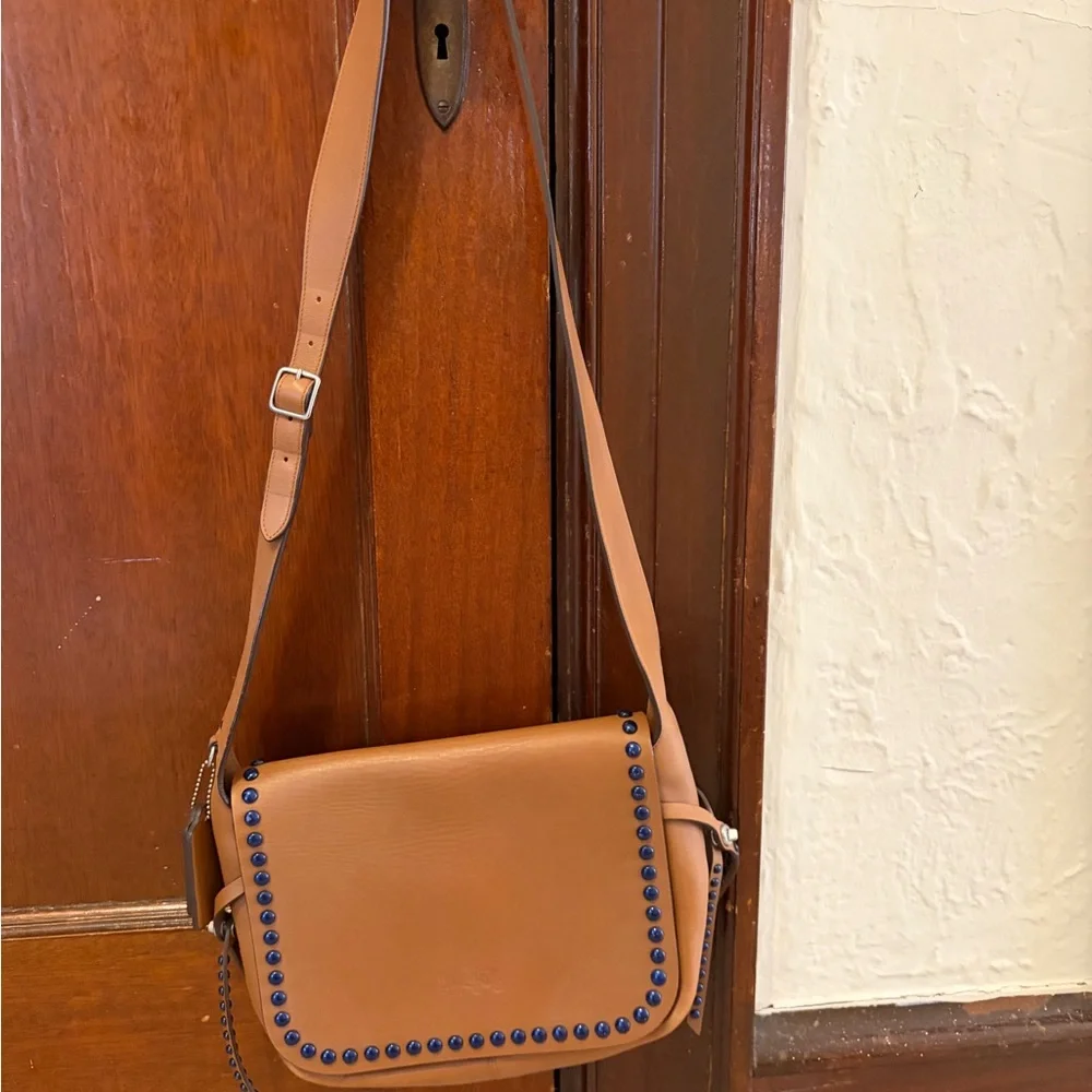 Coach Dakota Crossbody Bag Brown with Blue Studs - Picture 10 of 11